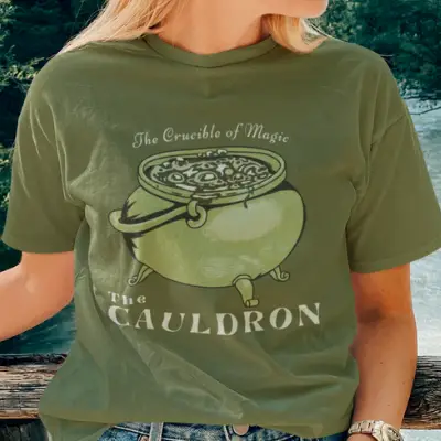 Olive Green Cauldron T-Shirt from Elune Blue on Etsy.