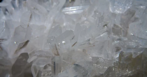 A close-up view of a cluster of selenite crystals.