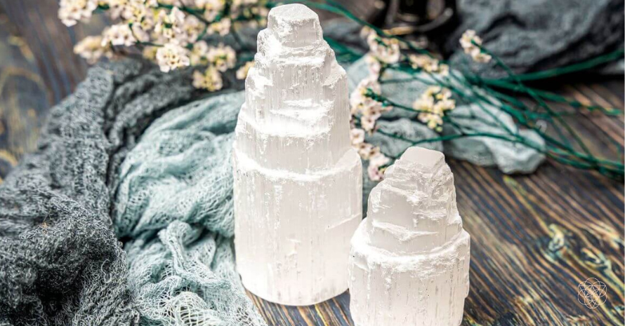 Two Selenite crystal towers from Conscious Items.